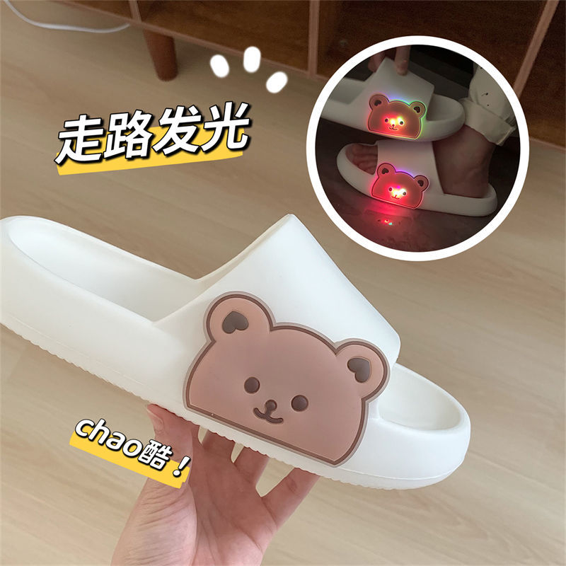 Thin strips cute flashing bear sandals and slippers for women summer couples wear deodorant eva thick bottom home slippers for men