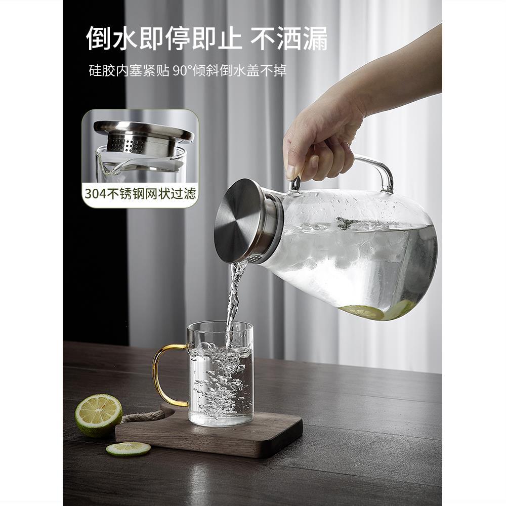 青苹果 耐热玻璃水壶可烧水茶吧机冷水壶大容量泡茶壶凉水壶钢盖