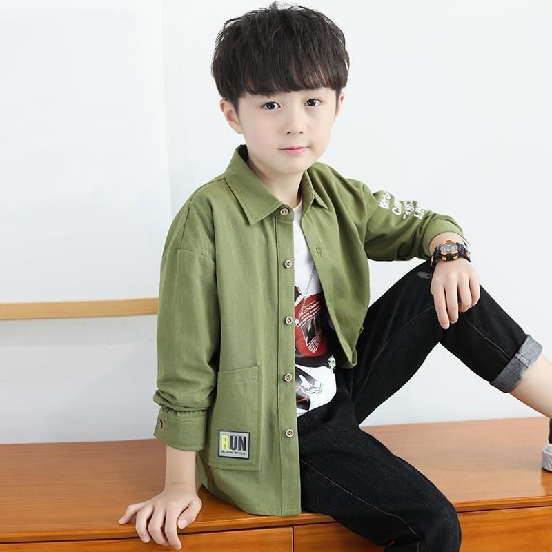 Boys' long-sleeved shirts 2023 spring new spring and autumn foreign style children's tops pure cotton Korean style long-sleeved shirts tide