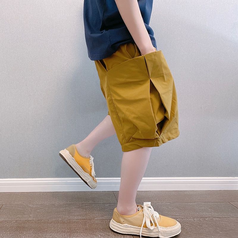 Japanese retro summer national trend high street loose and versatile silhouette curved edge large pockets loose five-quarter pants shorts for men and women