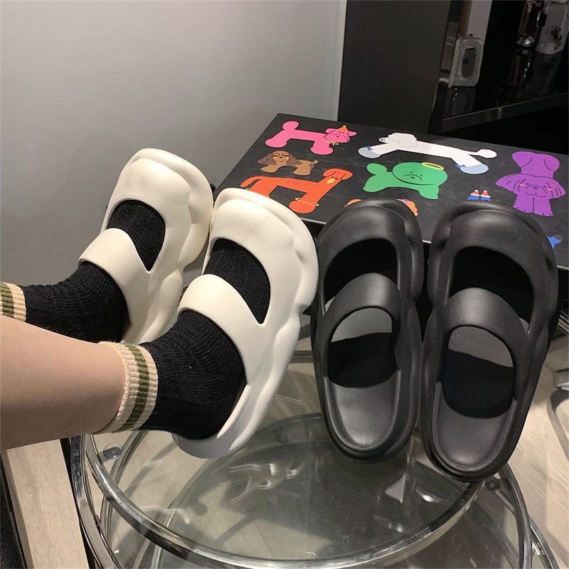 Thin strip women's summer lazy shoes ins trendy fashion outerwear non-slip students all-match solid color Baotou Mary Jane slippers