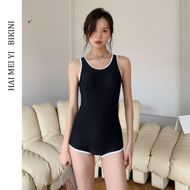 2023 new ins Korean one-piece swimsuit for women with small breasts, retro, slimming, belly-covering, flat-angle, conservative hot spring swimwear