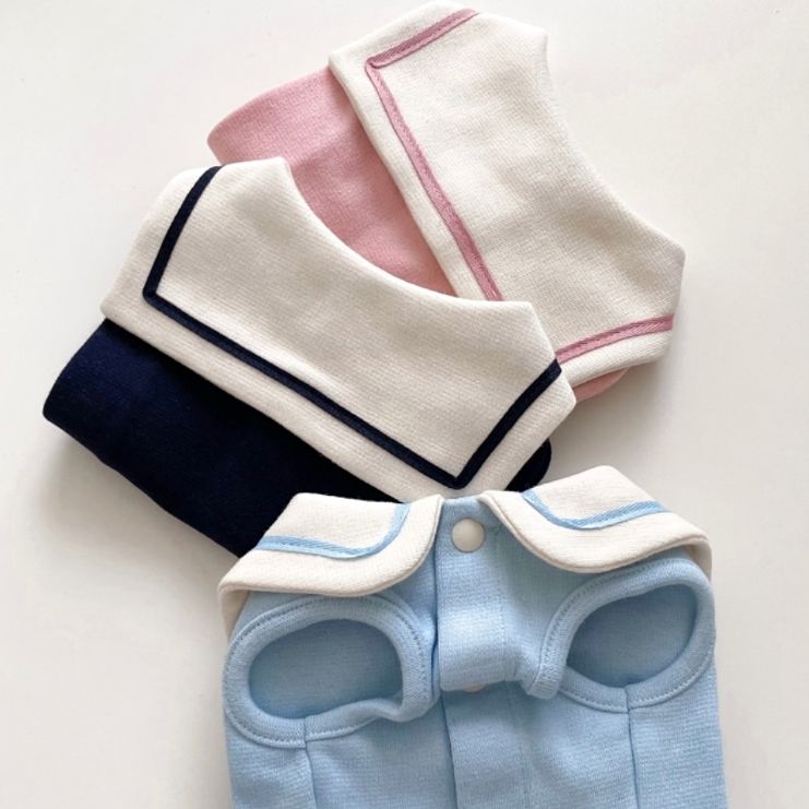 Navy Collar Tank Top Summer Thin Puppy Dog Clothes Cat Pet Teddy Bears Pomeranian Small Puppy Spring/Summer
