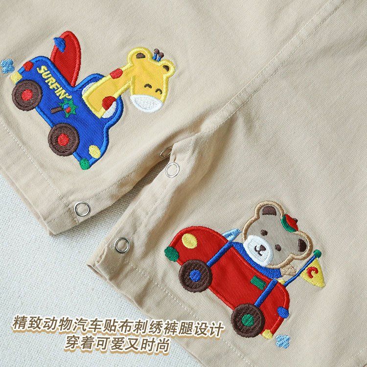 Japanese MIKI children's bib shorts 2022 summer style male and female baby cartoon embroidery bear car jumpsuit