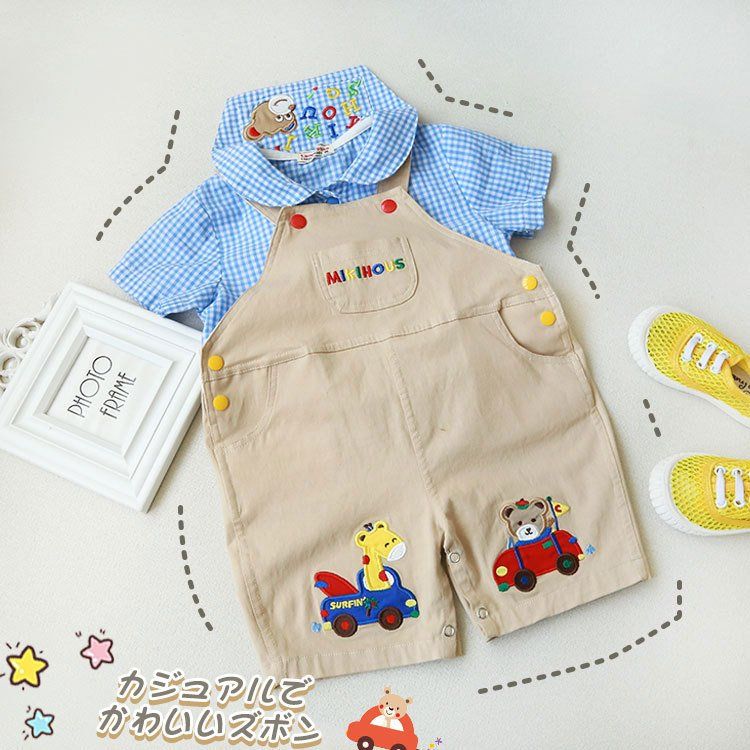 Japanese MIKI children's bib shorts 2022 summer style male and female baby cartoon embroidery bear car jumpsuit