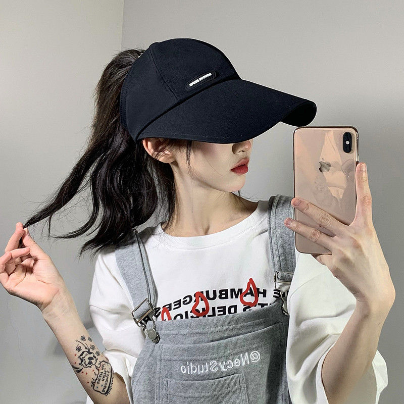 Empty hat women Korean version ins widened and lengthened brim sun protection peaked hat can be tied into a ponytail topless baseball cap trendy