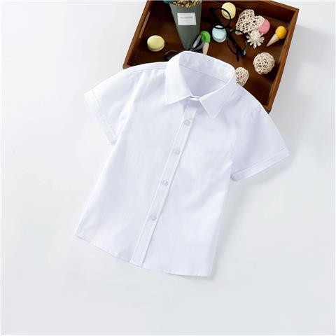 儿童白衬衫短袖夏季棉小男孩白色半袖薄上衣女学生校园校服表演服