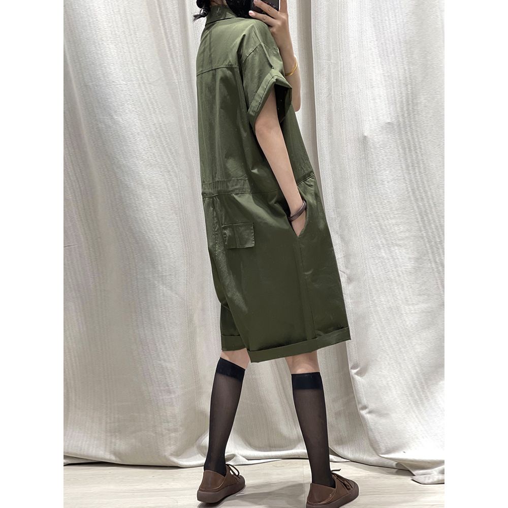 Retro tooling five-point wide-leg shorts women's summer 2022 new large size loose fat mm casual age-reducing jumpsuit