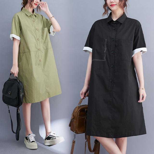 大碼女裝夏裝文藝休閒短袖女襯衫夏季連衣裙2023新款jmshop裙子女