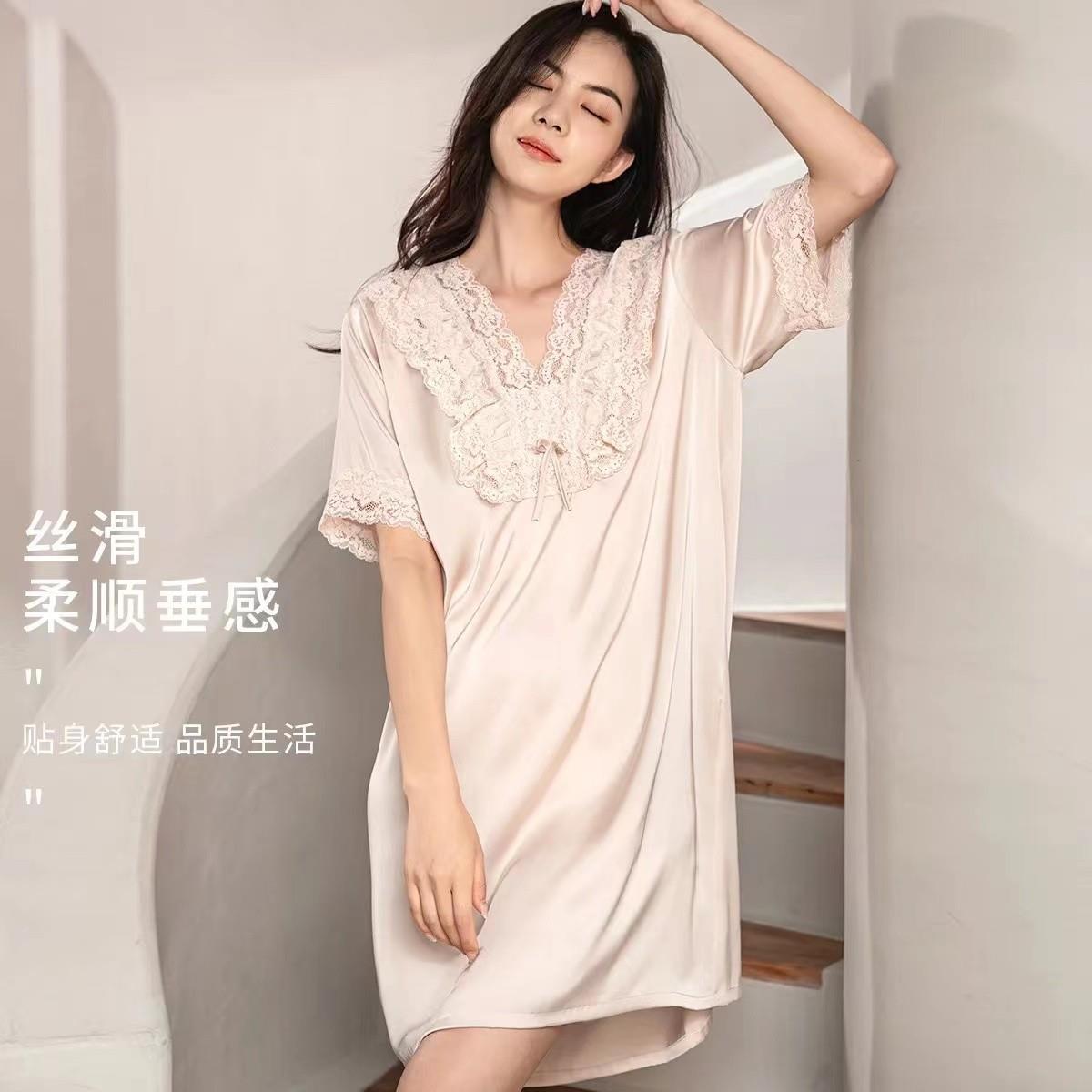 The story of the flower season 2022 new ice silk nightdress women summer high-end dress pajamas women can wear outside