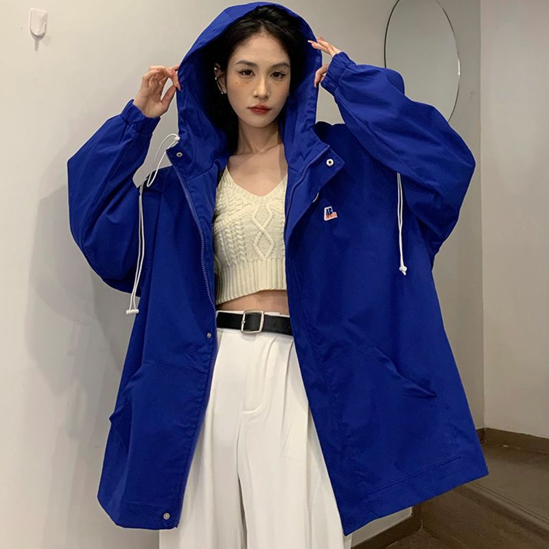 Designed Klein blue baseball jacket women's spring new Korean style loose hooded jacket casual top trendy