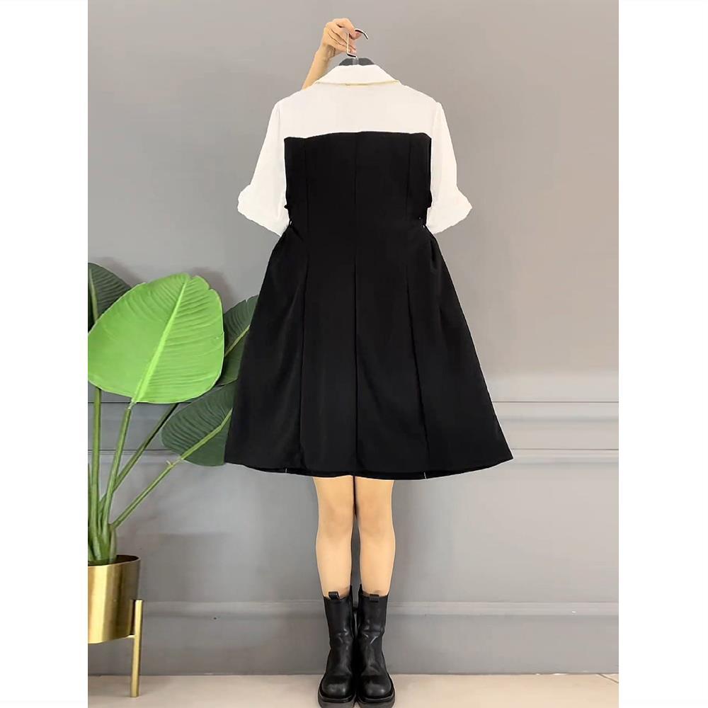 Fat Sister 2024 Summer New Style Slimming Fake Two-Piece Strap Dress Large Size Versatile Simple Shirt Dress