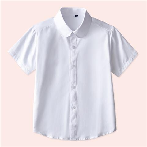 女童纯棉短袖白衬衫夏季小学生表演出校服中大儿童学院JK白色衬衣