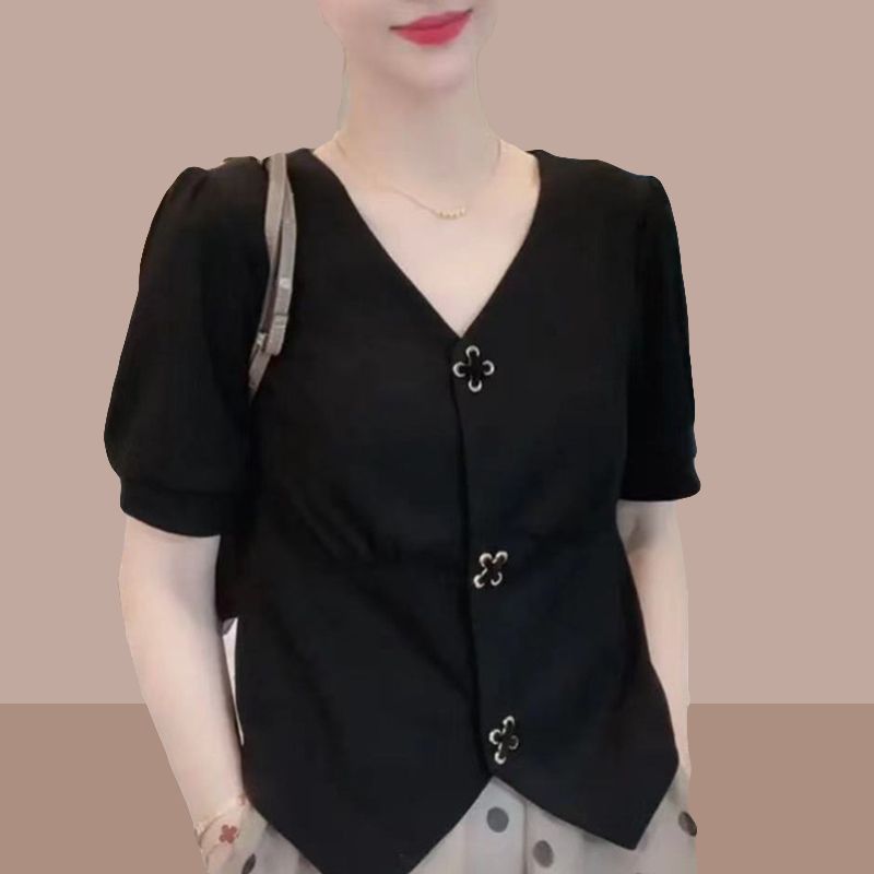 Large size short-sleeved shirt T-shirt women's summer new style women's loose age-reducing casual retro literary women's clothing splicing