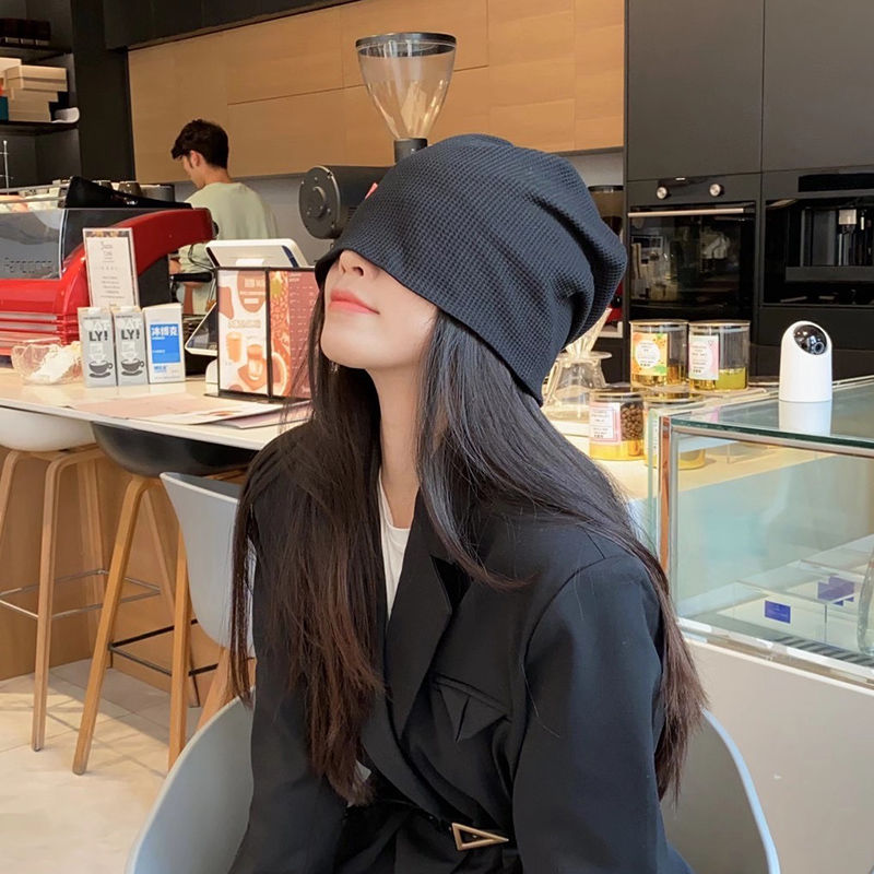 Net red show face small black hat female spring and autumn all-match woolen hat cold hat Baotou hat trendy big head around pile hat female