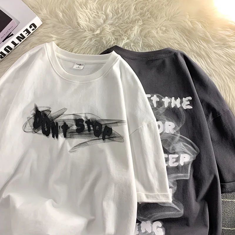 新款復古美式短袖男夏季hiphop國潮字母印花t恤女寬鬆大碼情侶裝