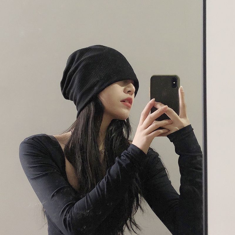 Net red show face small black hat female spring and autumn all-match woolen hat cold hat Baotou hat trendy big head around pile hat female