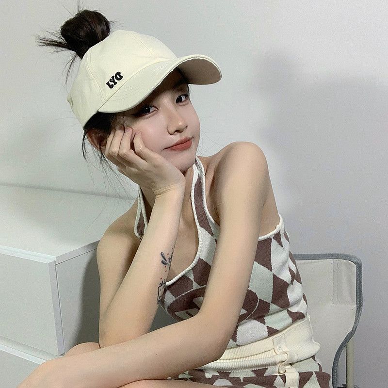 Korean ins ponytail baseball hat female summer sunshade sunscreen empty top peaked cap beige sports cap tide