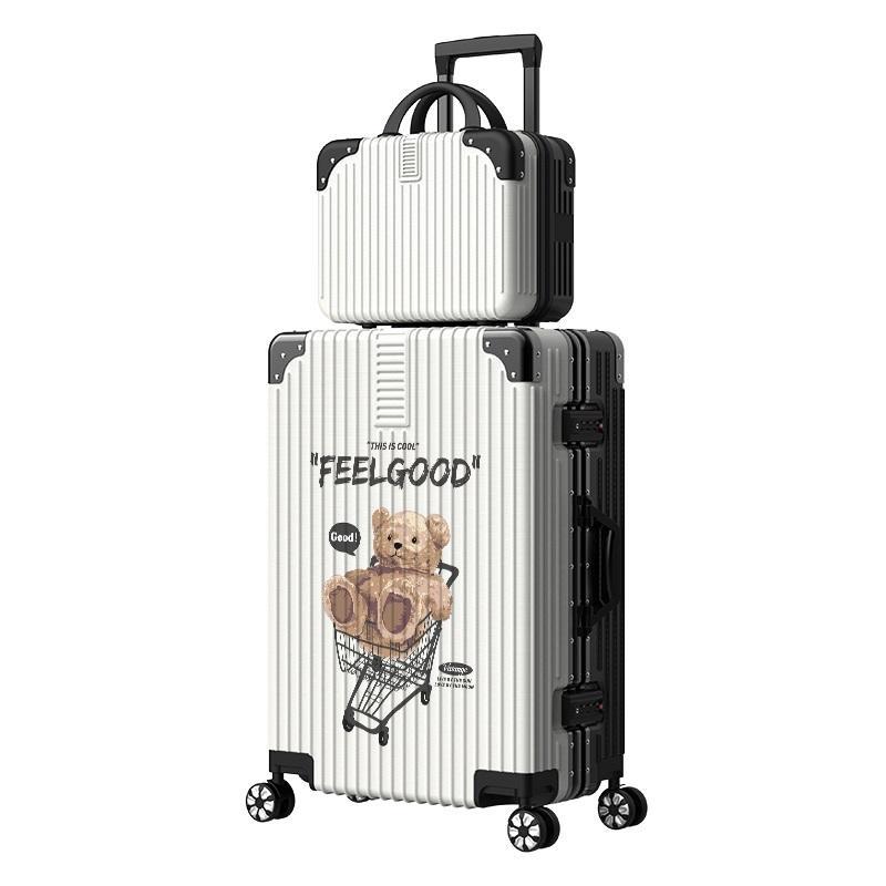 新款行李箱女生可爱卡通小熊旅行密码箱铝框硬壳20寸拉杆密码箱男