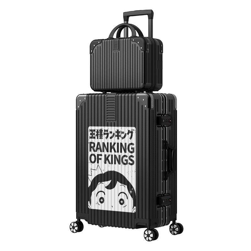 新款行李箱男生20寸儿童铝框拉杆密码箱网红ins卡通黑白旅行箱女