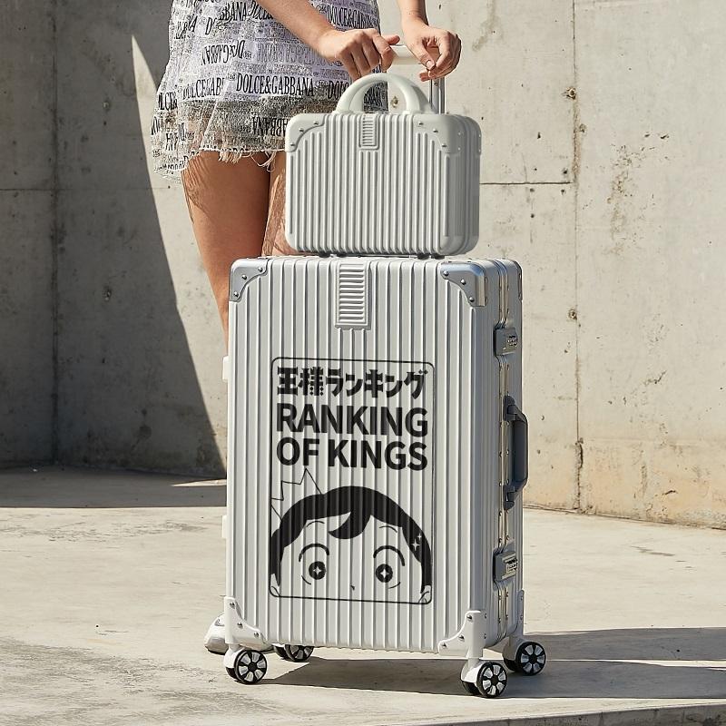 新款行李箱男生20寸儿童铝框拉杆密码箱网红ins卡通黑白旅行箱女