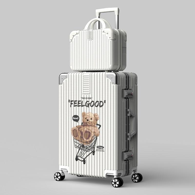 新款行李箱女生可爱卡通小熊旅行密码箱铝框硬壳20寸拉杆密码箱男