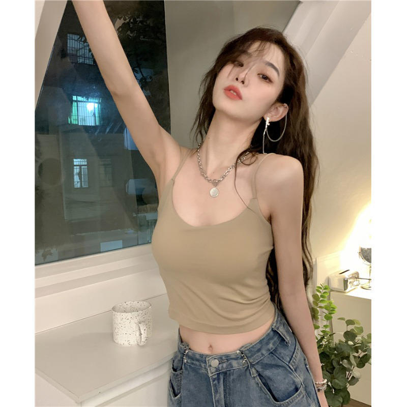 Clavicle Fine Shoulder Strap Small Vest Female Beauty Back Summer Slim Sexy Short Section With Chest Pad Small Suspenders Inner Top