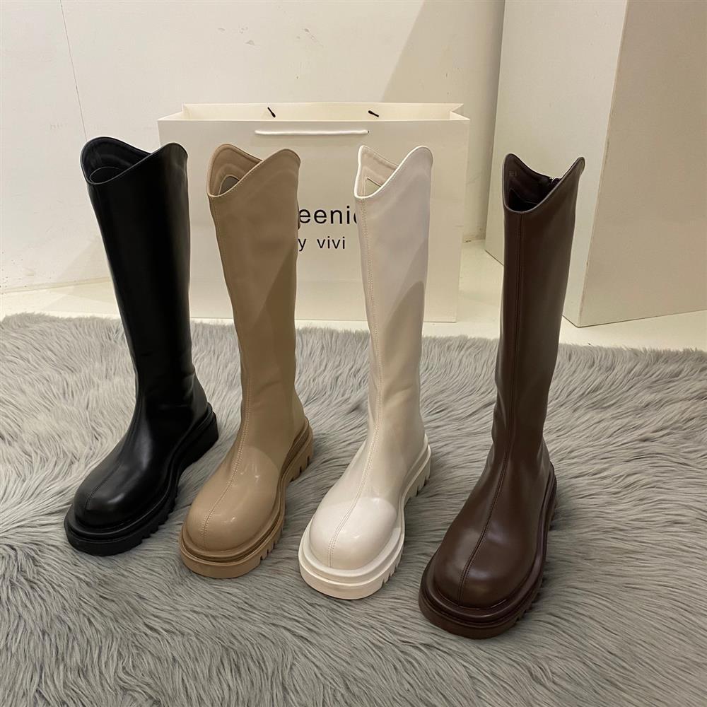 Brown thick-soled small mid-calf long boots women's shoes 2022 new summer niche high-calf white boots