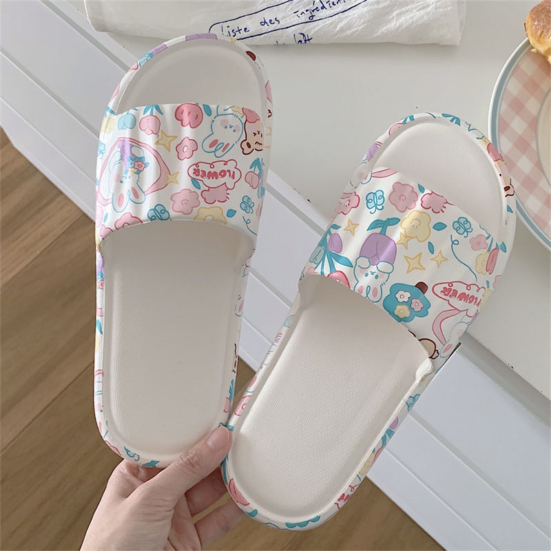 Thin strips cute girl heart bear bunny eva soft bottom sandals and slippers women's summer home bathroom non-slip slippers