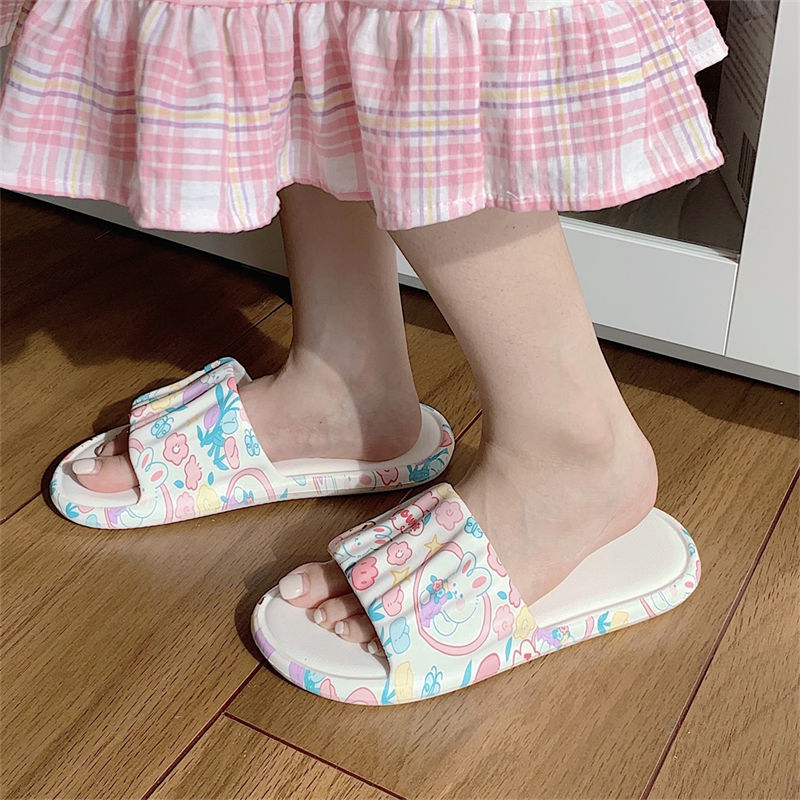 Thin strips cute girl heart bear bunny eva soft bottom sandals and slippers women's summer home bathroom non-slip slippers