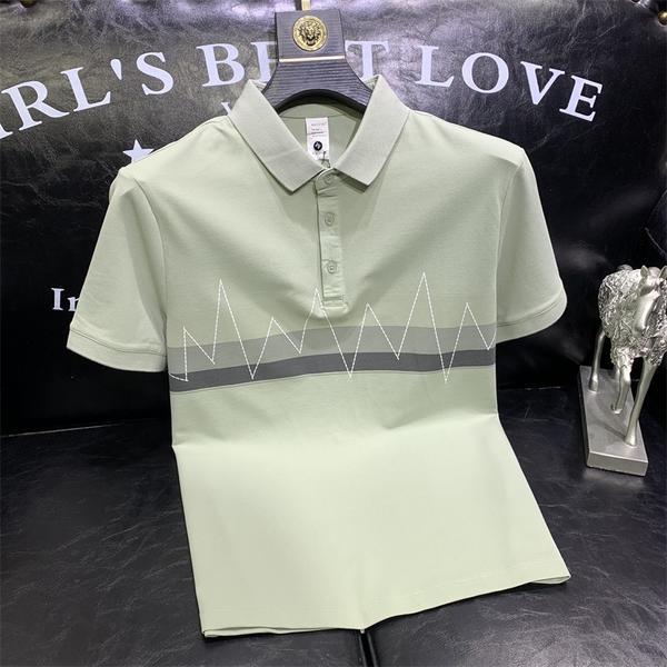 Summer new men's POLO shirt fashion trend slim lapel T-shirt striped color block short-sleeved top trendy