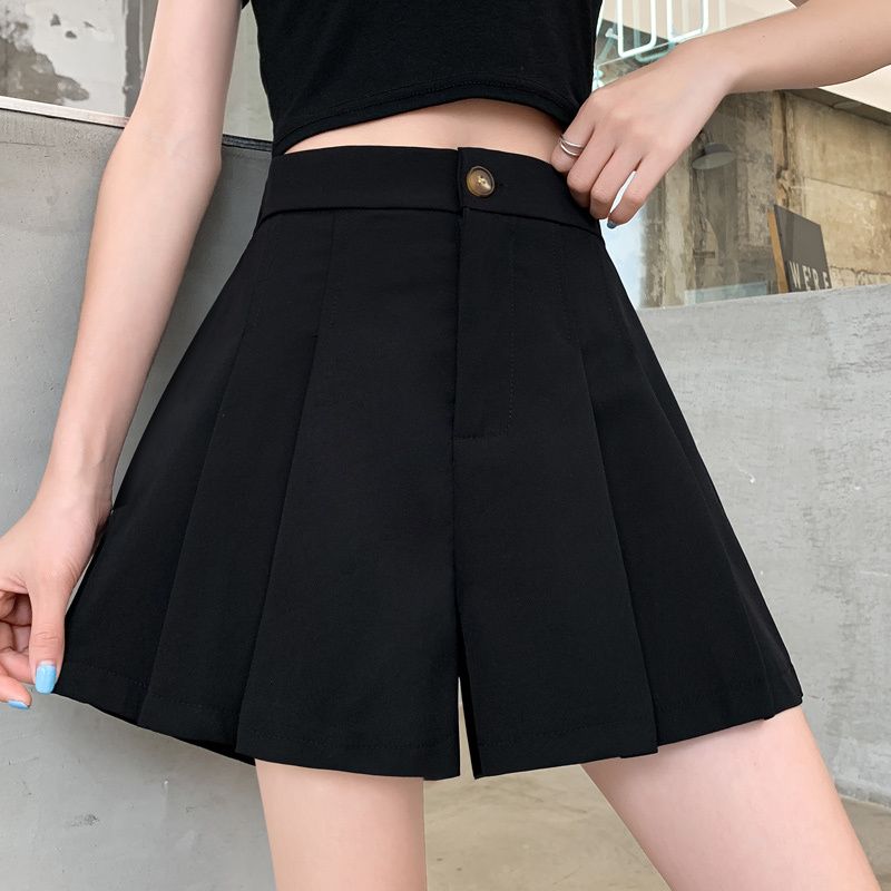 Suit shorts women's summer wide-leg pleated pants thin section small tall waist slimming large size a-line casual hot pants