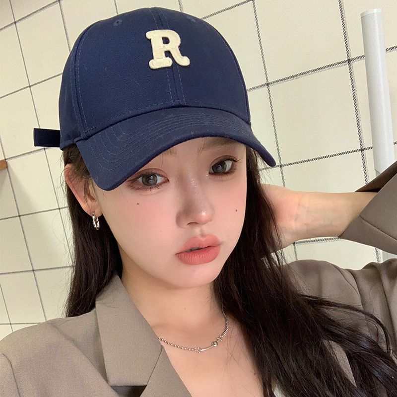 Korean version of hard top with type ins blue duckbill cap baseball cap all-match female hat showing face small big head around peaked cap