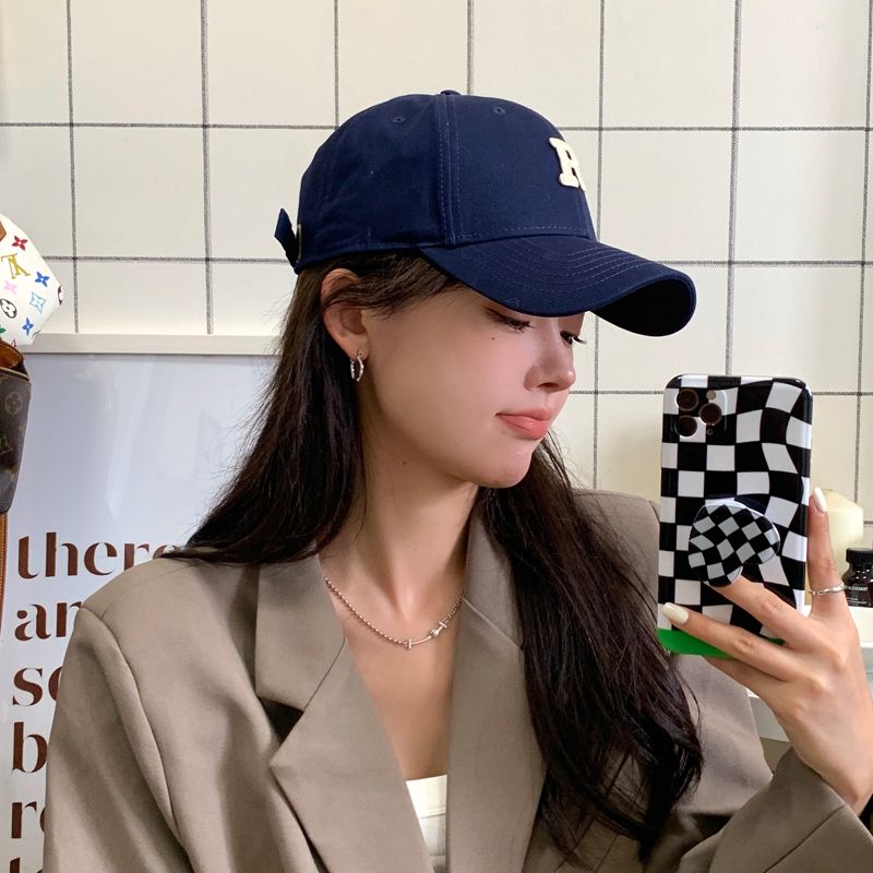Korean version of hard top with type ins blue duckbill cap baseball cap all-match female hat showing face small big head around peaked cap
