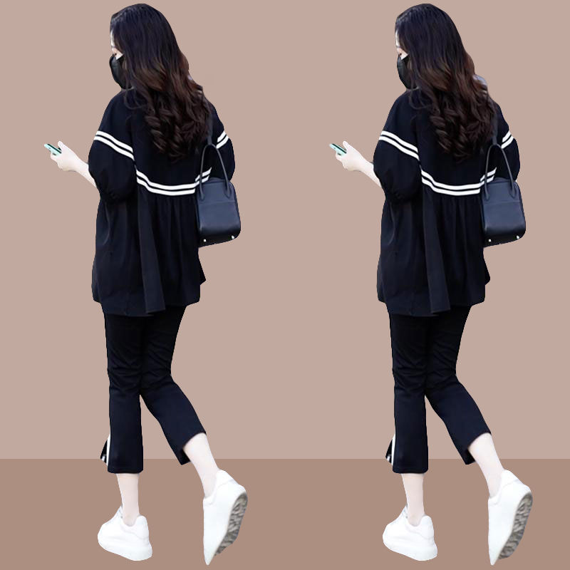 Large size sports suit female  new Korean version loose foreign style thin casual sportswear suit female two-piece
