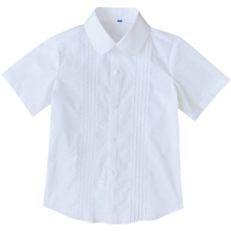 Summer dress girls short-sleeved white shirt organ frills round lapel top middle and big children students JK uniform white shirt