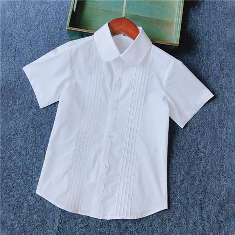 Summer dress girls short-sleeved white shirt organ frills round lapel top middle and big children students JK uniform white shirt