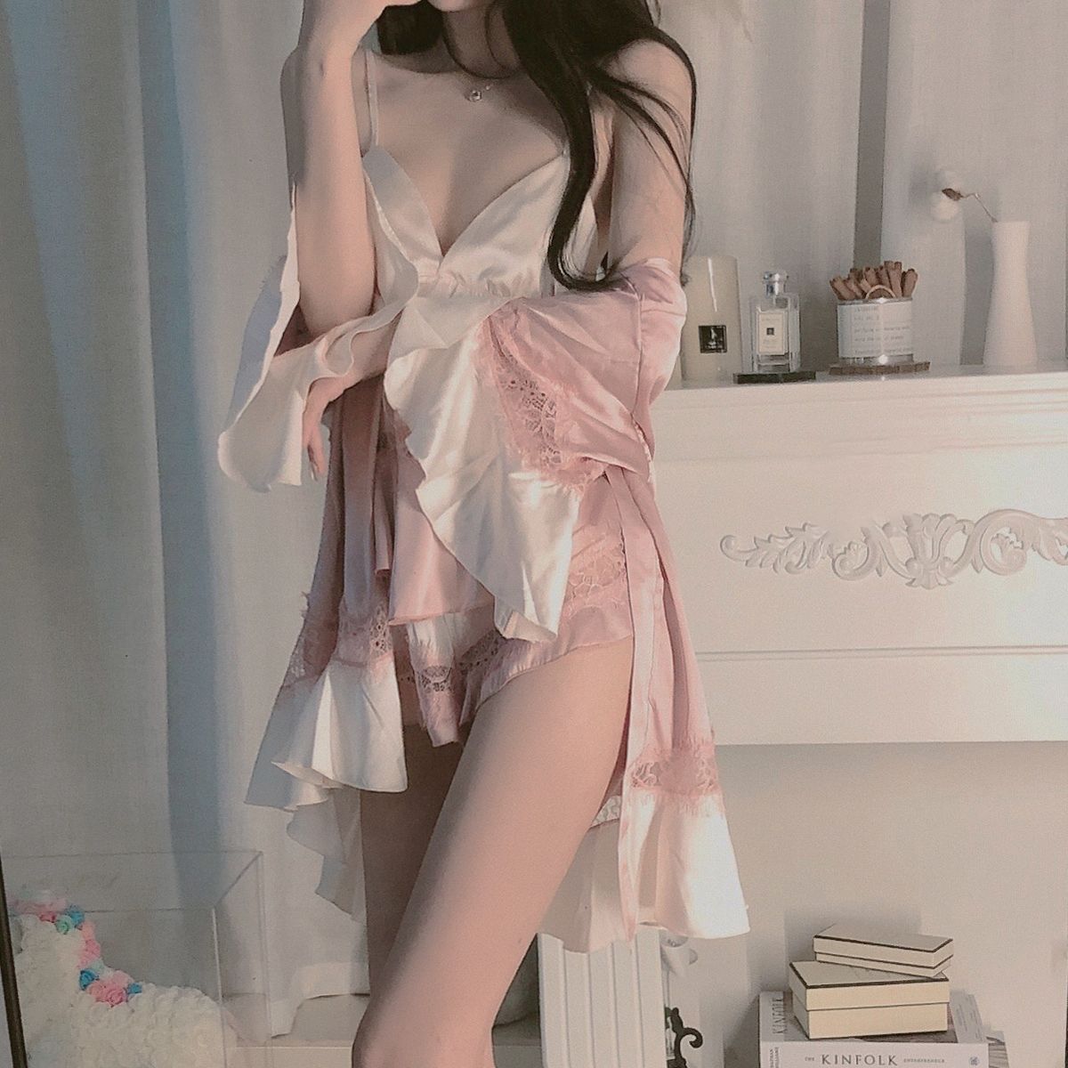 Sexy Ice Silk Sling Sleeveless Lace Pajamas Dress Shorts Nightgown Two-piece Set Female Summer Thin Homewear Set