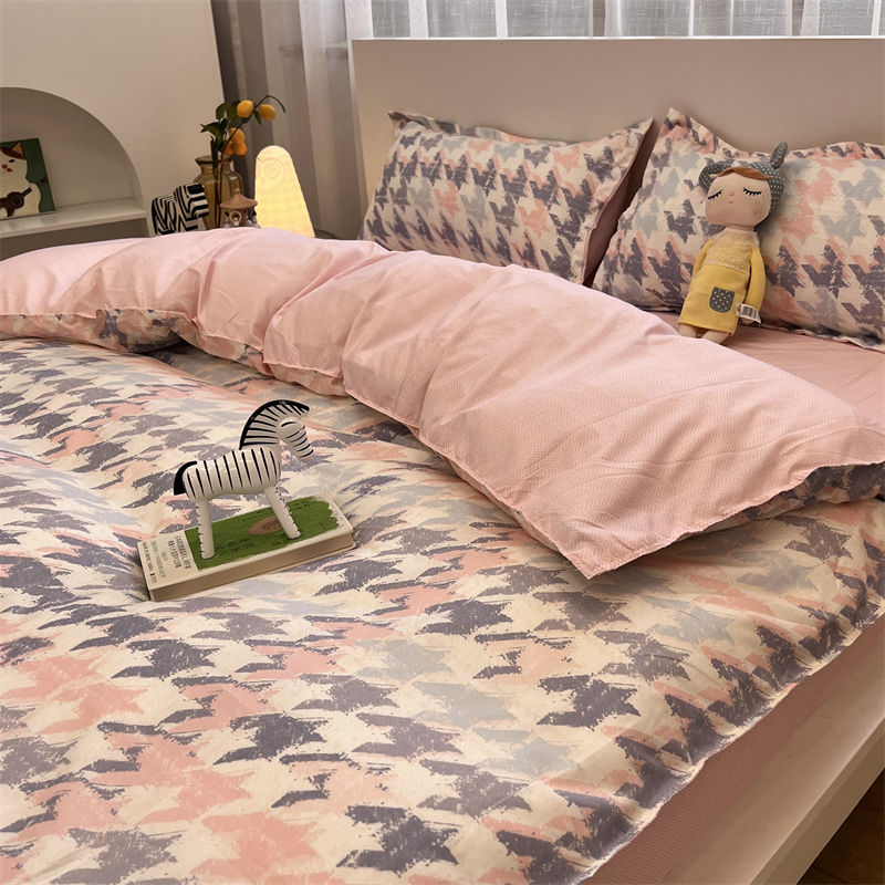 ins风草莓彩虹水洗棉床上用品学生宿舍三件套床单被套双人四件套