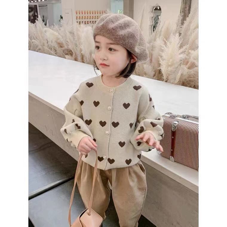 Gestrickte Strickjacke Für Mädchen Herzmuster Langarm Pullover_voghion.com