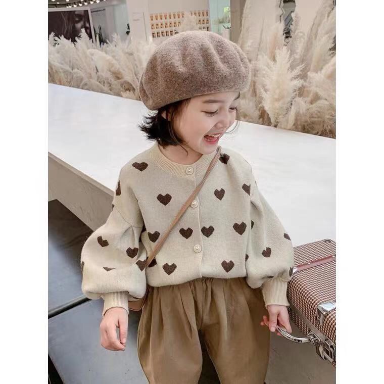 Gestrickte Strickjacke Für Mädchen Herzmuster Langarm Pullover_voghion.com