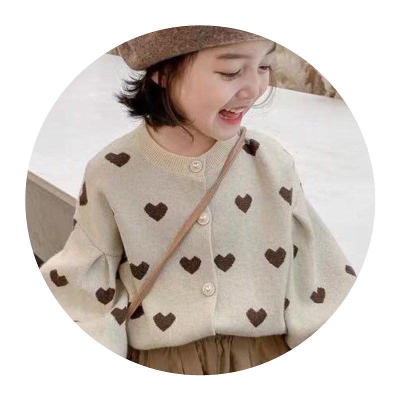 Gestrickte Strickjacke Für Mädchen Herzmuster Langarm Pullover_voghion.com