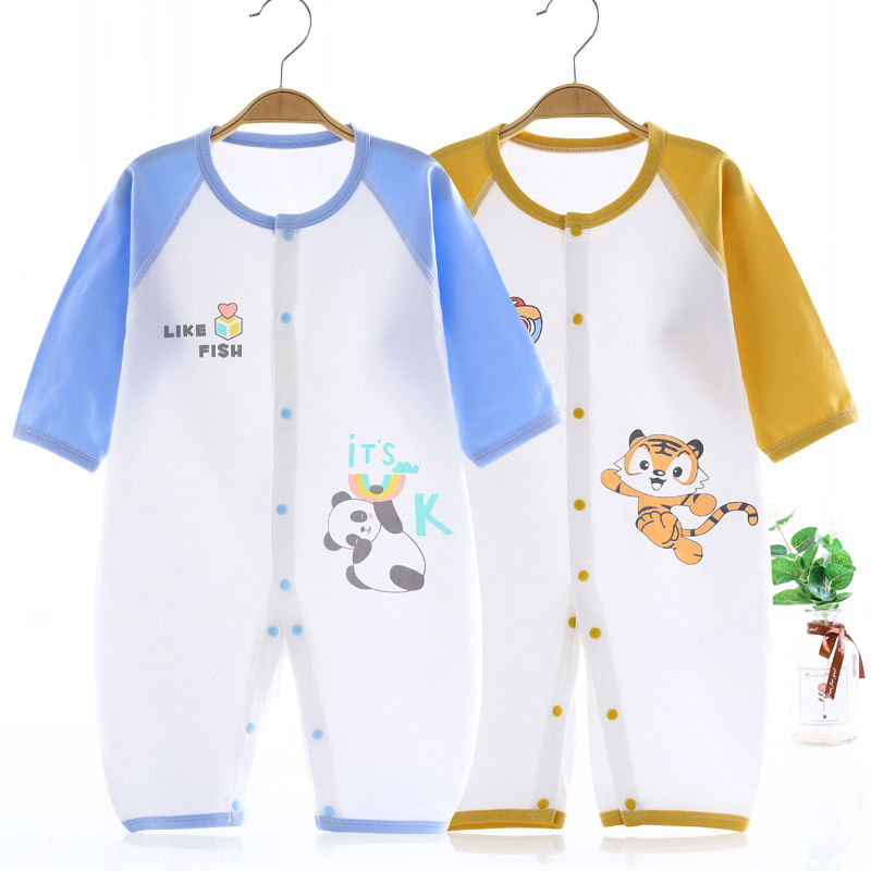 嬰兒衣服薄款純棉無骨夏季新生兒空調服透氣哈衣可愛寶寶連體衣