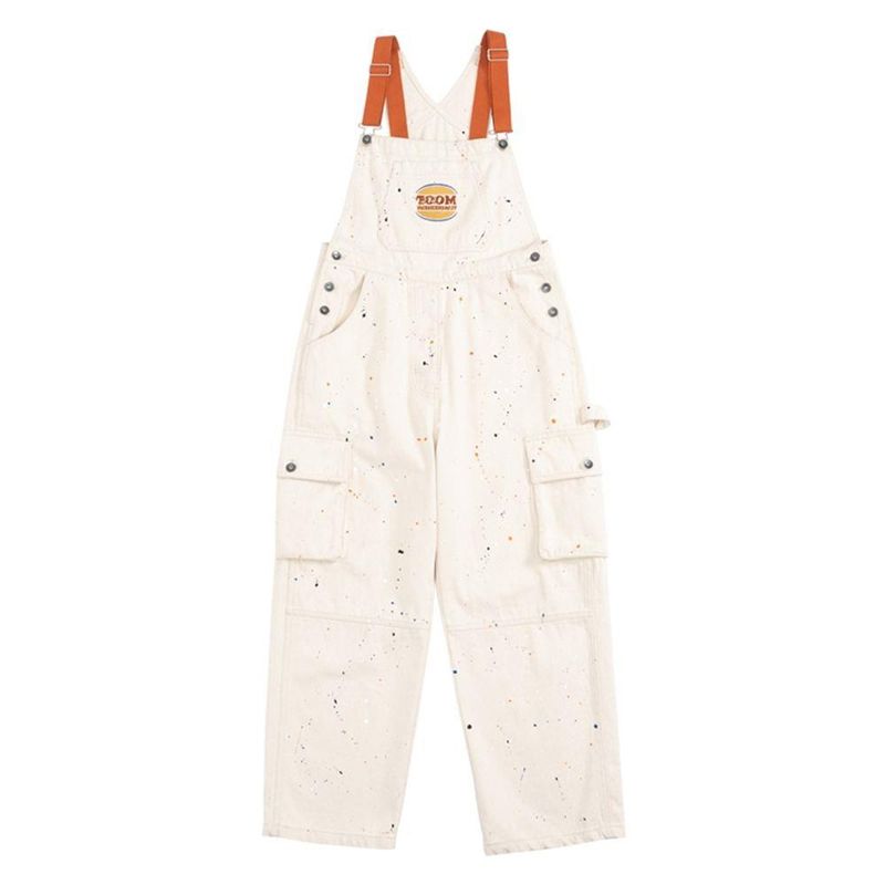 Internet celebrity splashed ink denim overalls women's summer thin section small hiphop milk department tide brand straight-leg jumpsuit trousers