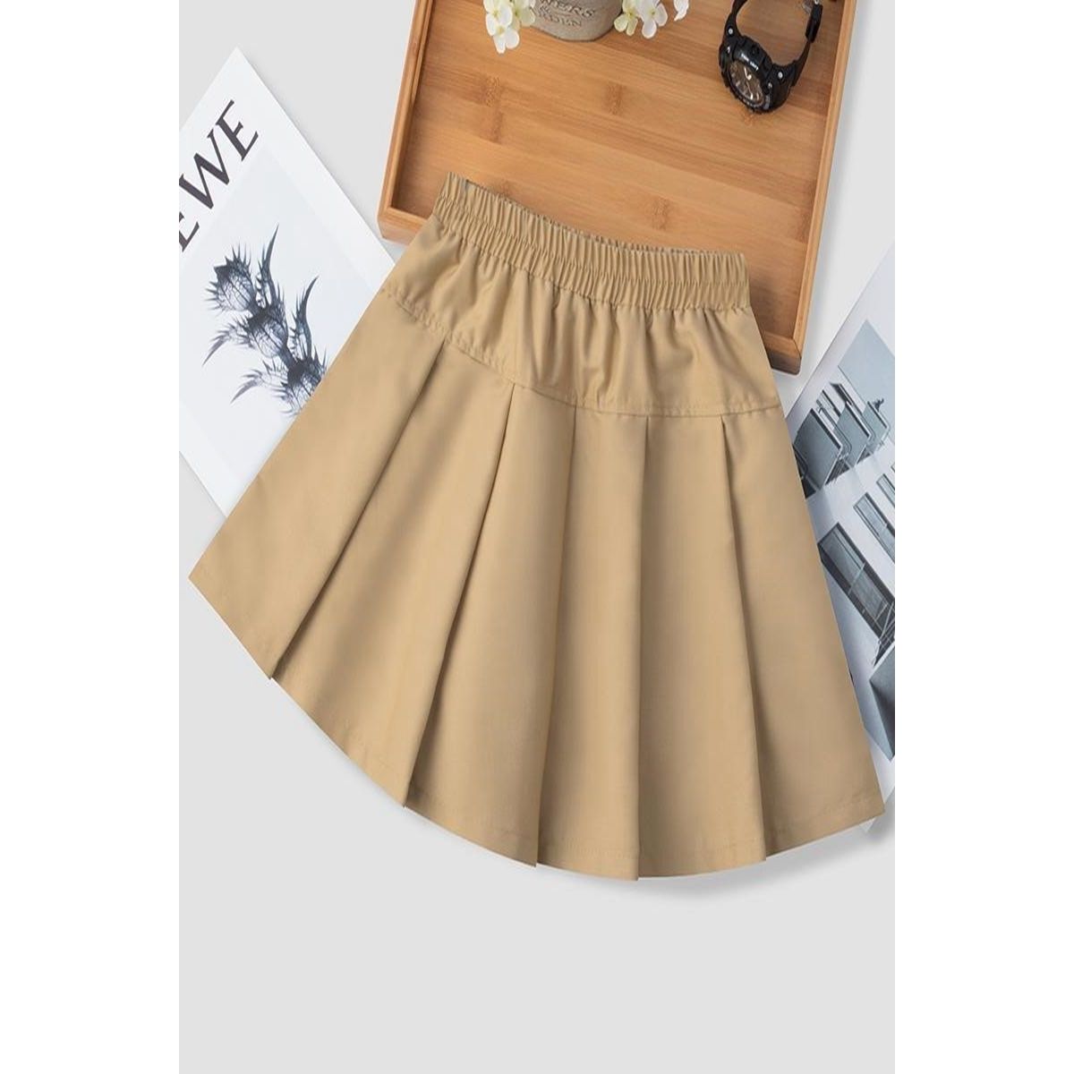 Children's skirt primary school students khaki pleated skirt summer school uniform short skirt medium and large girls cotton college trend