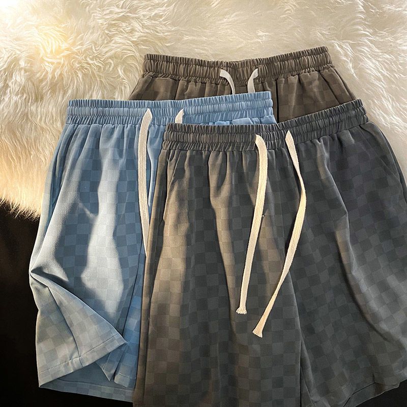 Checkerboard Shorts Men's Summer Thin Section Tide Brand American Retro Beach Pants New Loose Five Points Casual Pants Women