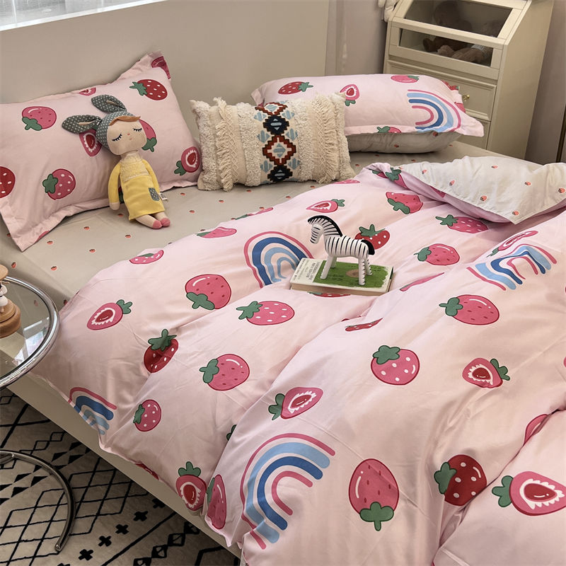 Lace Bear Washed Cotton Four-piece Set Simple Girly Style Student Three-piece Set Dormitory Quilt Cover Bedding