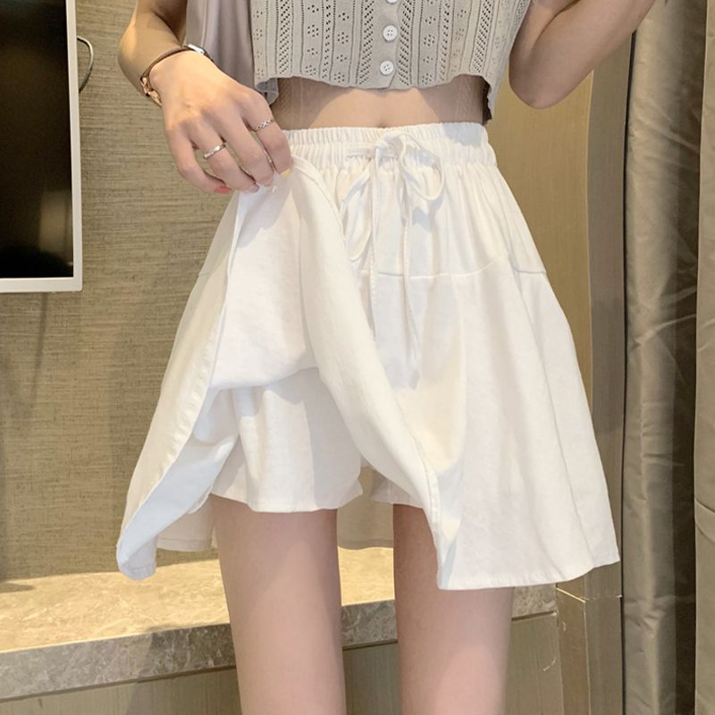 vintage白色百褶半身裙女夏季2021小个子高腰显瘦宽松a字短裙裤裙