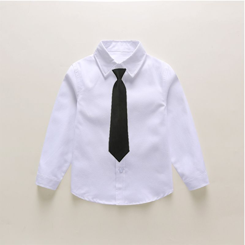 男童白衬衫儿童长袖纯白色纯棉衬衣2-14岁小中大童学生表演出校服