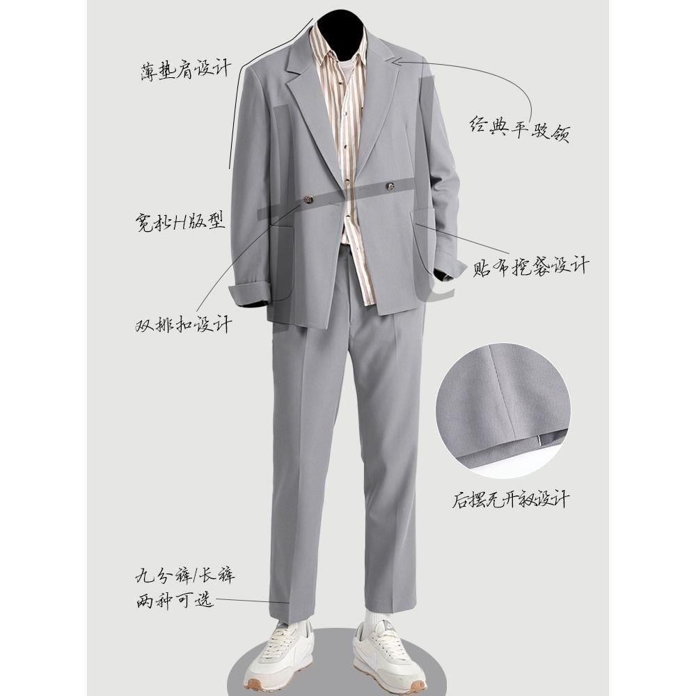 Three-piece high-end Korean style solid color small suit trendy light familiar suit suit men's casual gray-green jacket handsome man